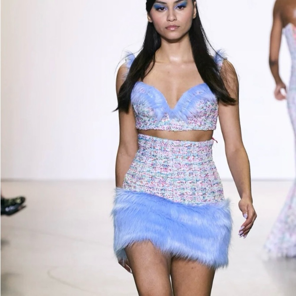 Kim Shui Baby Blue Vegan Fur Skirt- Final